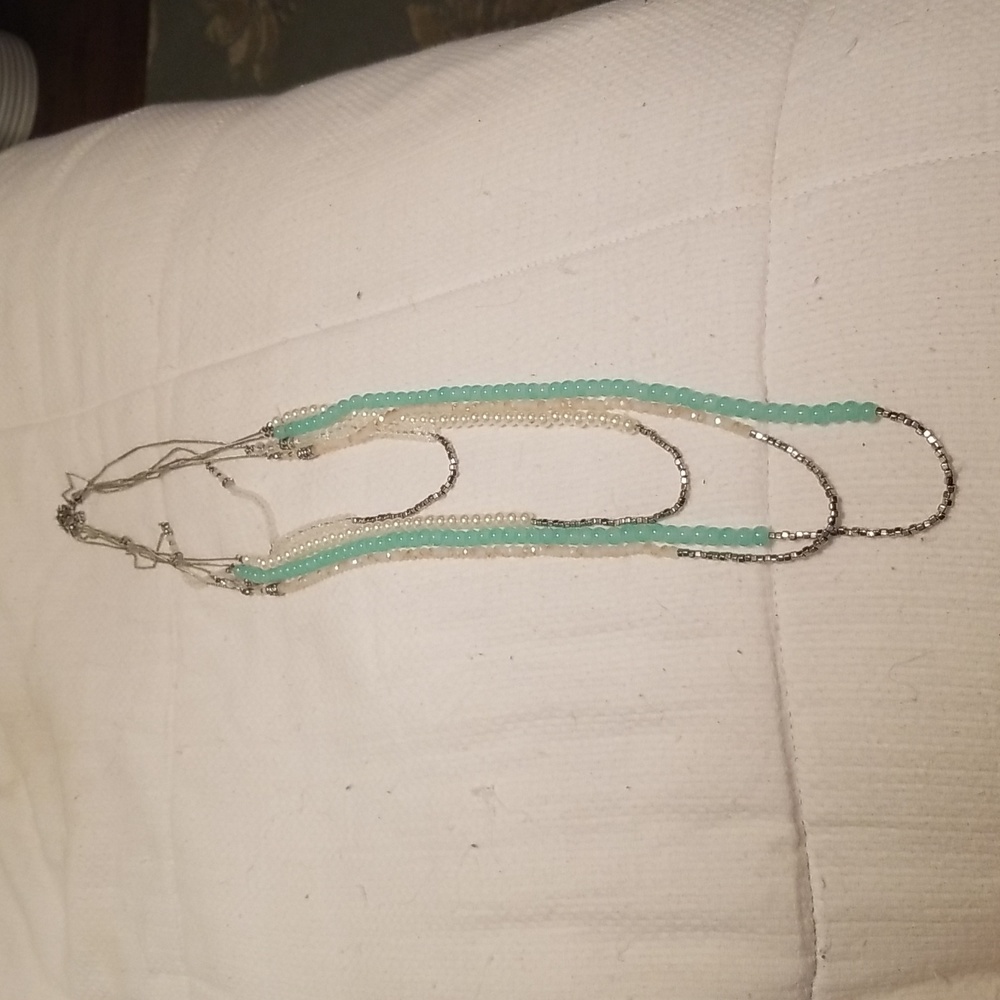Long teal and white necklace